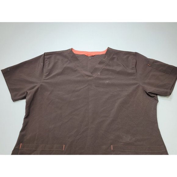 Carhartt Brown Short Sleeve V Neck Pullover Scrub Shirt Womens Size Lg - Picture 2 of 7